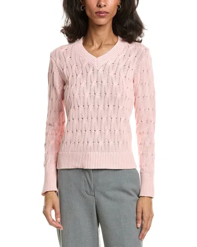 Forte Stonewash Cable V-neck Sweater In Pink