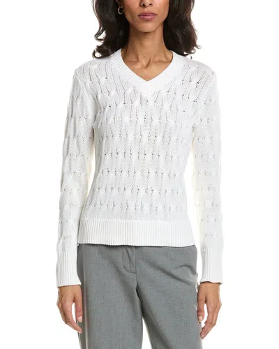 Forte Stonewash Cable V-neck Sweater In White