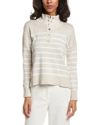 Forte Stripe Button Mock Neck Sweater In Neutral