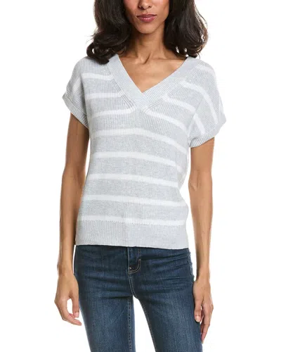 Forte Stripe Cap Sleeve V-neck Sweater In Blue