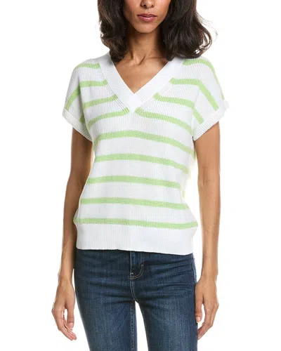 Forte Stripe Cap Sleeve V-neck Sweater In White