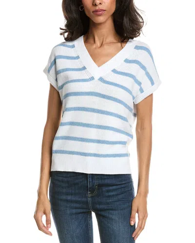 Forte Stripe Cap Sleeve V-neck Sweater In White