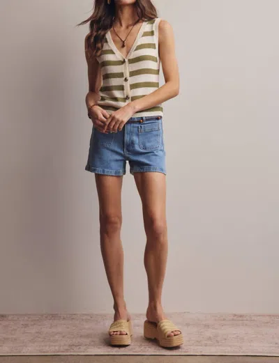 Forte Striped Button-front Knit Vest Top In Sage In Brown