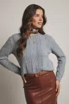 Forte Textured Cable Stitch Pullover Sweater In Elephant Grey In Gray