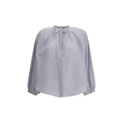 Forte Voile Shirt With Women's Embroidery In Blue