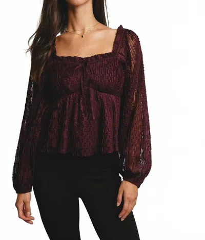 Forte Zoey Pleated Lace Peplum Blouse In Burgundy In Brown