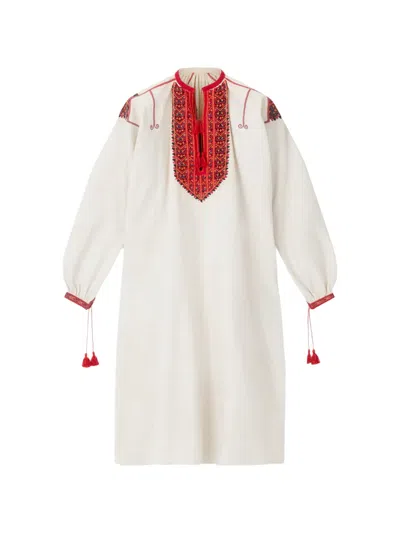 Fortela Afra Embroidered Midi Dress In White