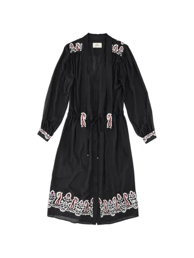 Fortela Alana Embroidered Midi Dress In Black