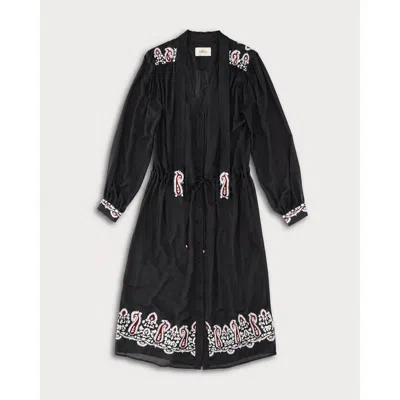 Fortela Alana Embroidered Viscose Dress In Black