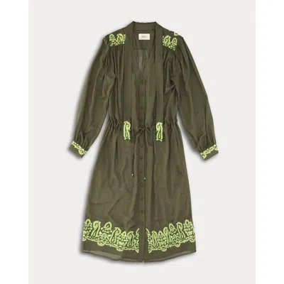 Fortela Alana Embroidered Viscose Dress In Green