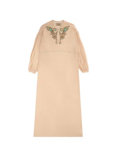 Fortela Allegra Embroidered Silk Dress In Neutral