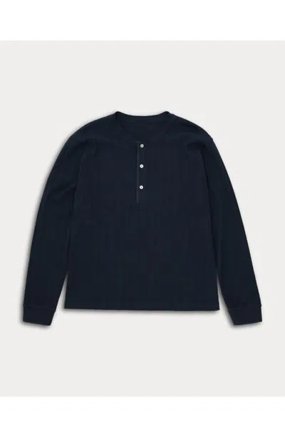 Fortela Amish Ribbed Cotton Serafino Shirt In Blue