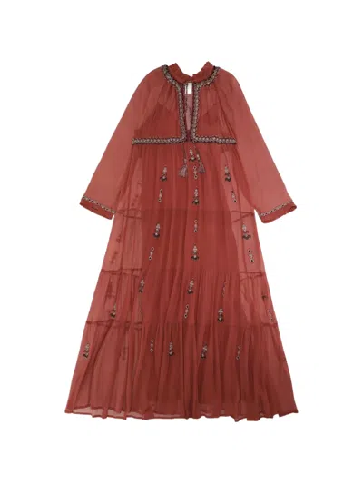 Fortela Arsia Embroidered Silk Chiffon Maxi Dress In Red