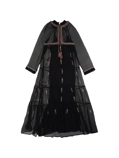 Fortela Arsia Embroidered Silk Chiffon Maxi Dress In Black
