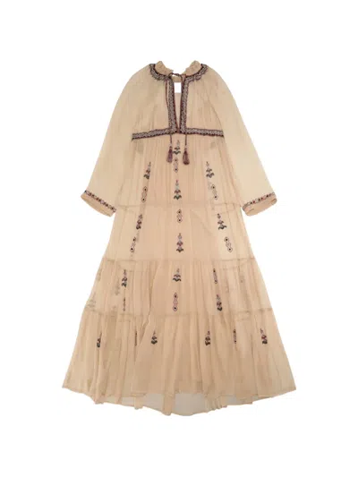 Fortela Arsia Embroidered Silk Dress In Neutral