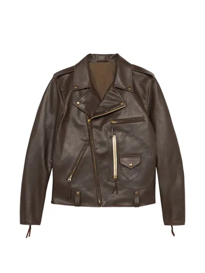 Fortela Asymmetrical-zip Leather Jacket In Brown