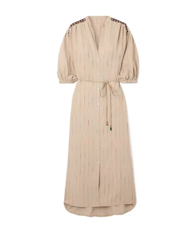 Fortela Belted Appliquéd Embroidered Woven Midi Dress In Brown