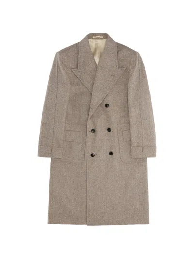 Fortela Bogart Double-breasted Herringbone Coat In Neutral