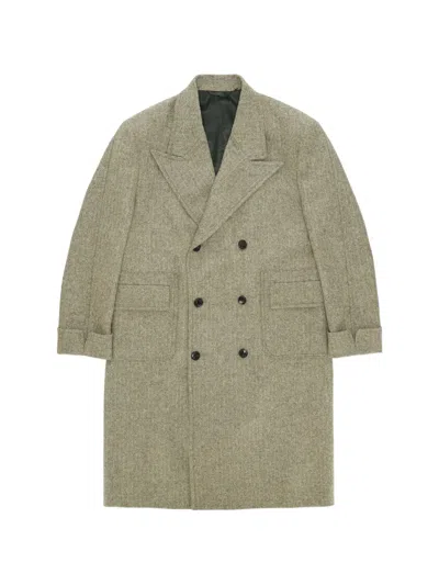 Fortela Bogart Herringbone Double-breasted Coat In Green