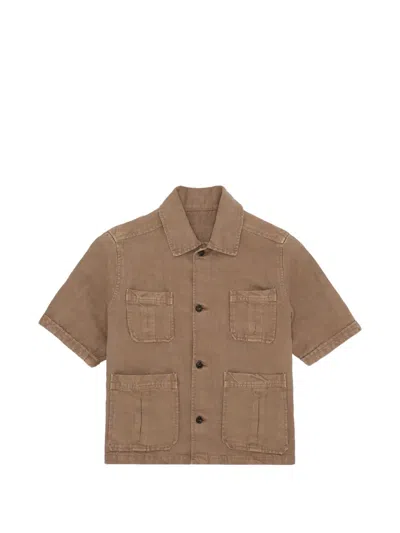 Fortela Bohem Safari Short Sleeve Linen Shirt In Brown