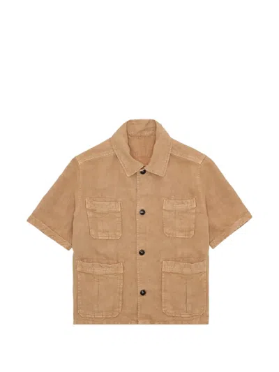 Fortela Bohem Short-sleeve Linen Shirt In Brown