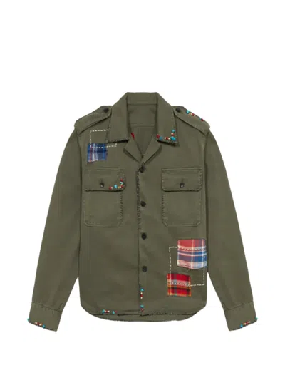 Fortela Bonnie Tartan-patchwork Herringbone Shirt In Green