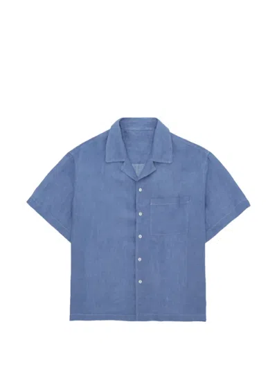 Fortela Bowling Linen Short Sleeve Shirt In Blue