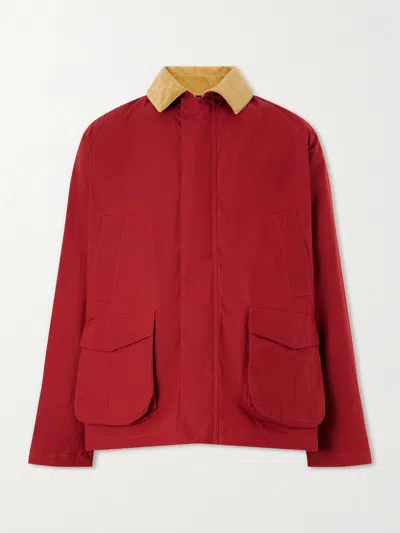Fortela Bristol Corduroy-trimmed Waxed Cotton-canvas Jacket In Red
