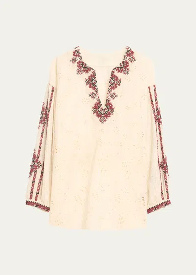 Fortela Broderie Anglaise Beaded Blouse In Neutral