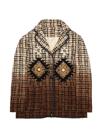 Fortela Brunor Leather-trim Patterned Blazer In Brown