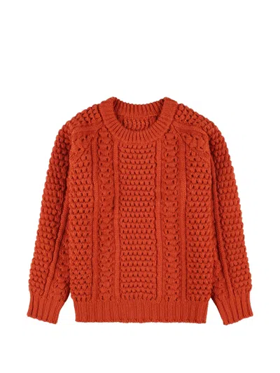 Fortela Aston Cable Knit Wool Crewneck Sweater In Red