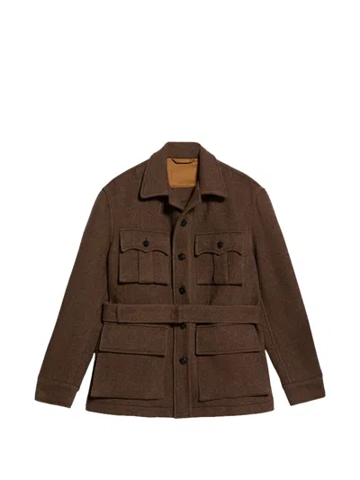 Fortela Carlo Flapped Belted Jacket In Brown
