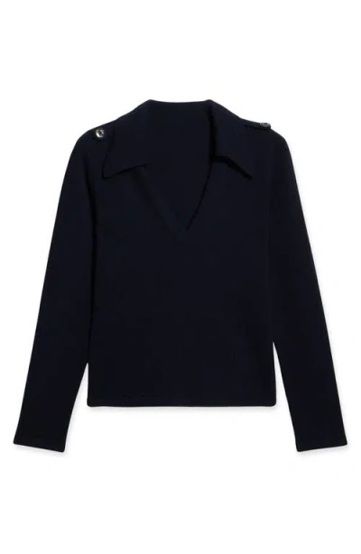 Fortela Cashmere Polo With Deep Neckline In Black