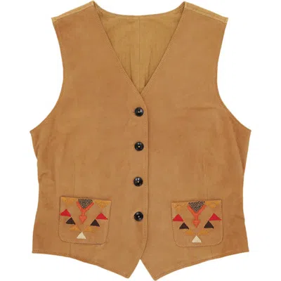 Fortela Embroidered Pocket Chamois Leather Waistcoat In Brown