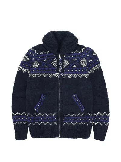 Fortela Chamula Pattern Zip-fastening Cardigan In Blue