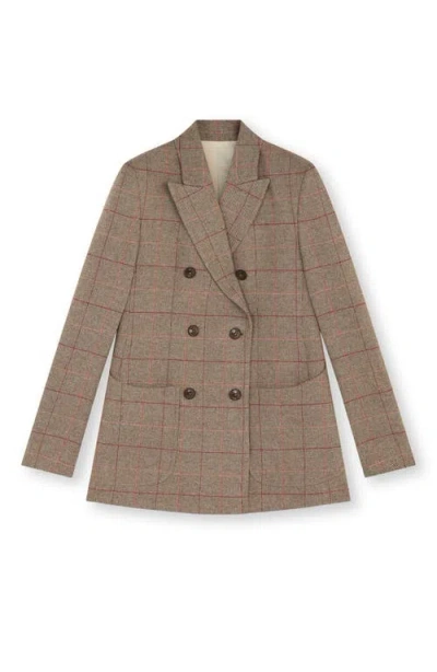 Fortela Classic Double-breasted Plaid Jacket In Gray