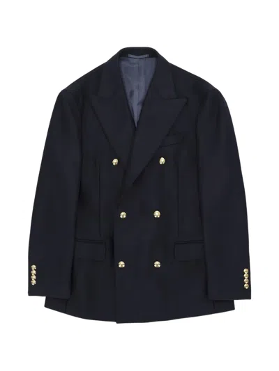 Fortela Double Breasted Wool Blazer In Blue