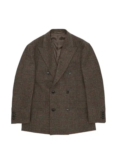 Fortela Shetland Double-breasted Check Jacket In Brown