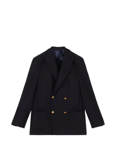 Fortela David Double-breasted Wool Jacket In Black