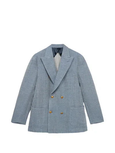 Fortela David Double-breasted Linen Blend Jacket In Blue