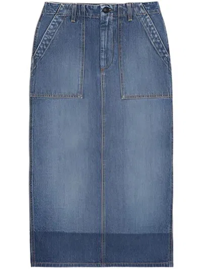 Fortela Jia Custom Wash Denim Fatigue Skirt In Blue