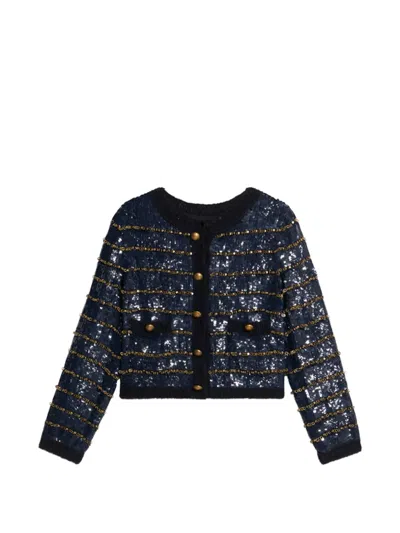 Fortela Divine Sequin Embroidered Jacket In Blue