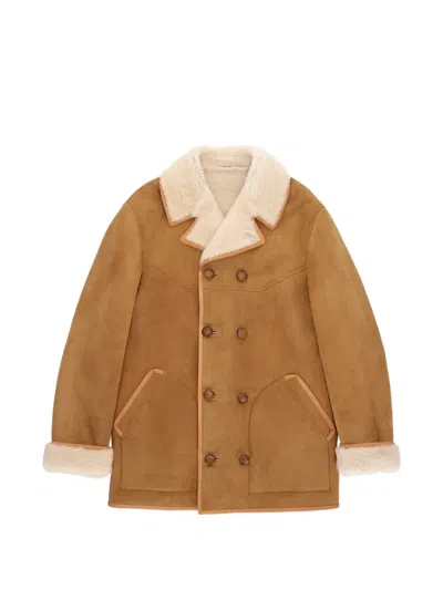 Fortela Lemans Double-breasted Shearling Coat In Burgundy