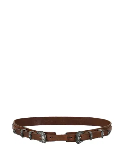 Fortela Double-buckle Leather Belt In Brown
