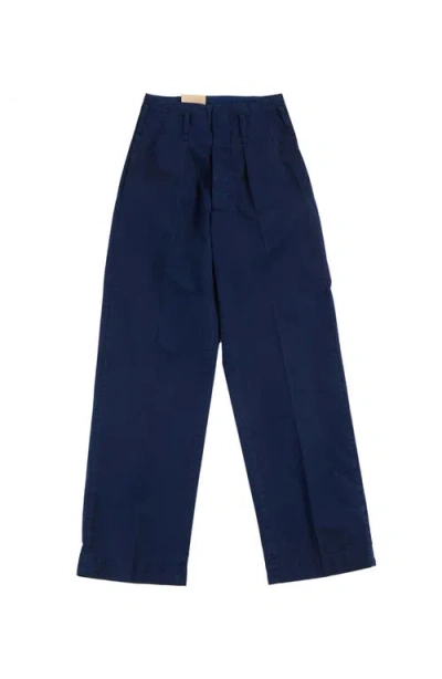 Fortela Double Pleat Cotton Trousers In Blue