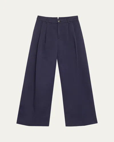 Fortela Double Pleated Wide Leg Pants In Navy