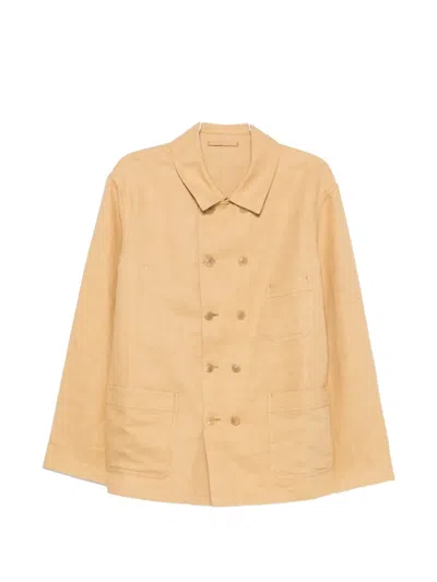 Fortela Double-breasted Linen Jacket In Brown