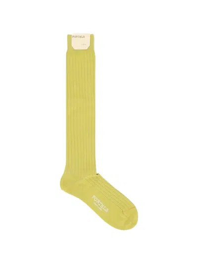 Fortela Elashort Ribbed Knee-high Socks In Yellow