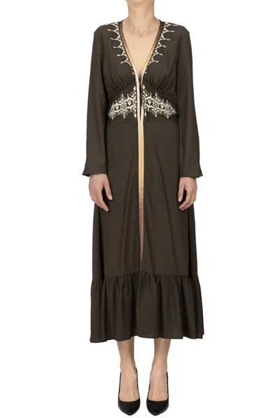 Fortela Embellished Silk Midi Dress In Green