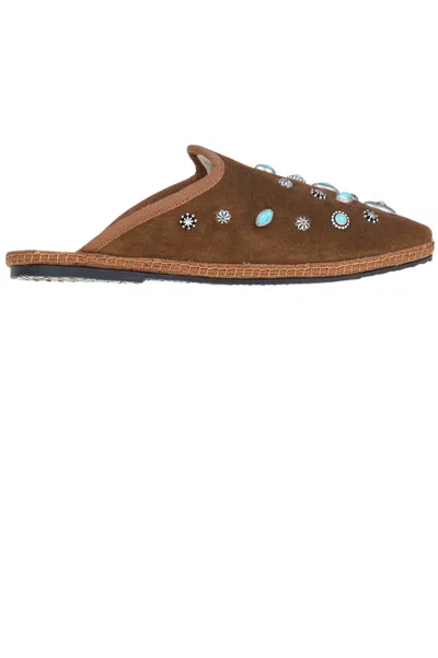 Fortela Embellished Velvet Slippers In Brown